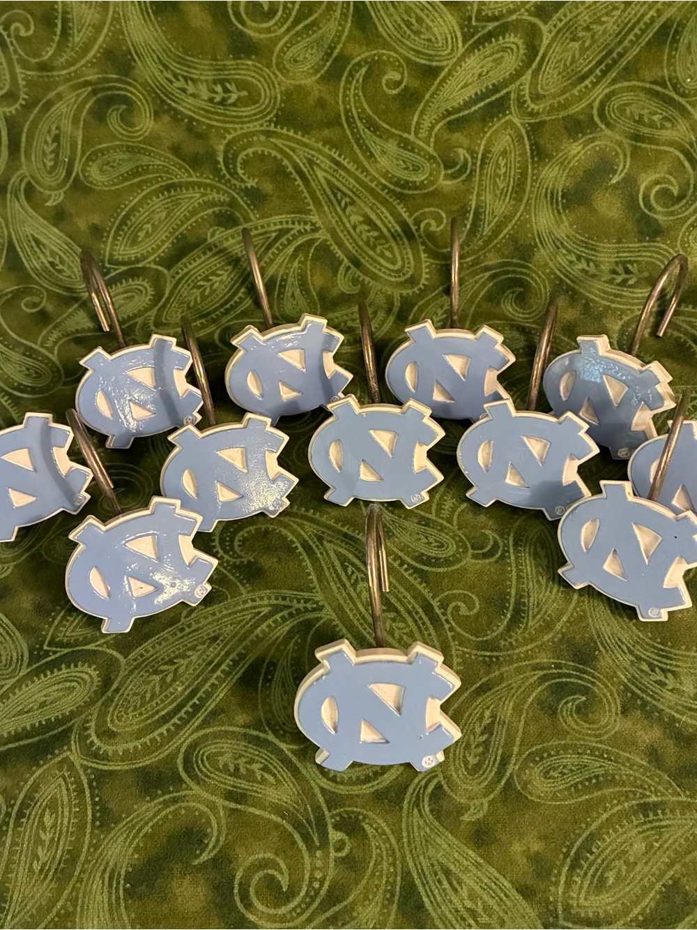 UNC NCAA North Carolina NC  Tar Heels Shower Curtain Rings 12 Count Hooks Blue